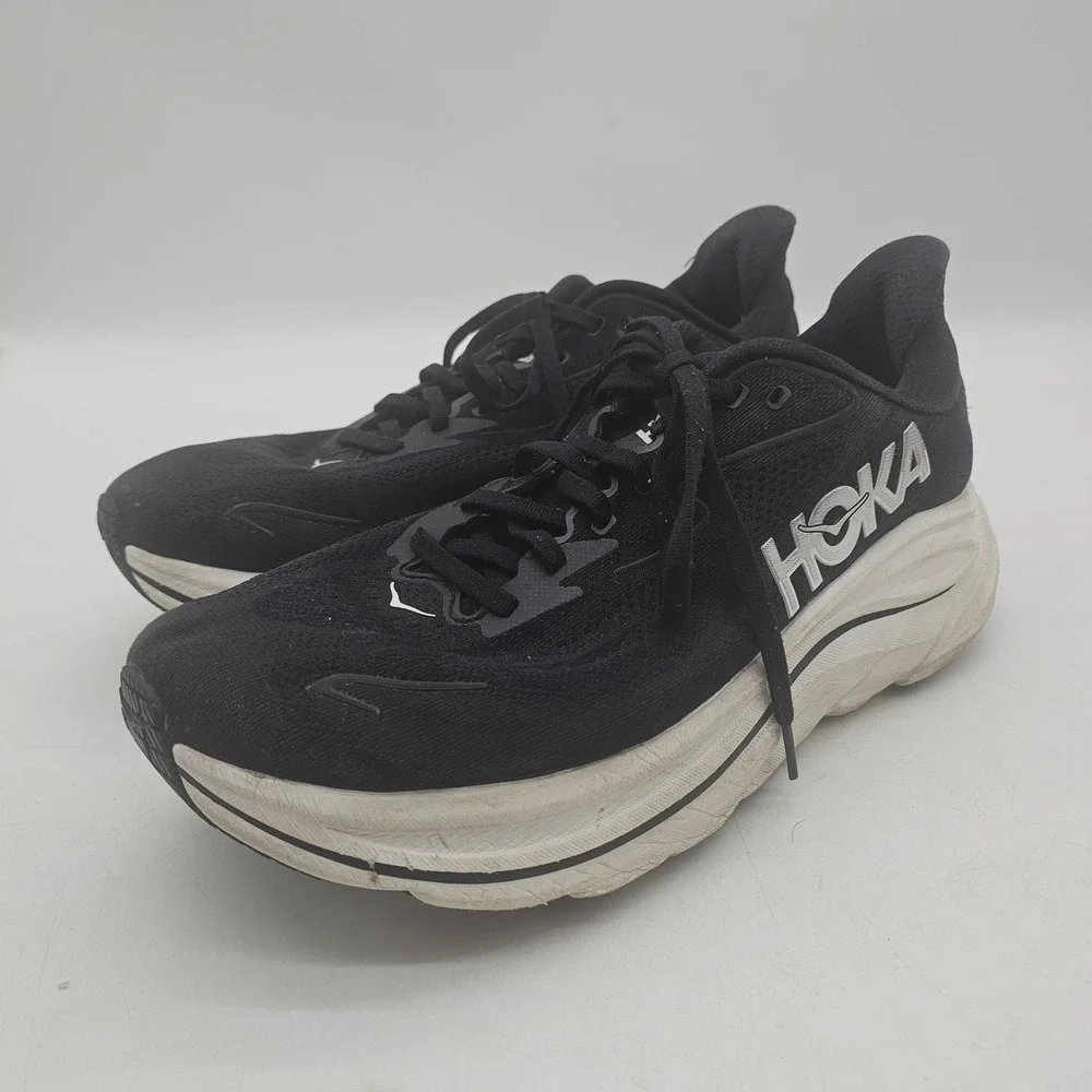Size 11D- Hoka One One HOKA Clifton 10 Wide Black White W